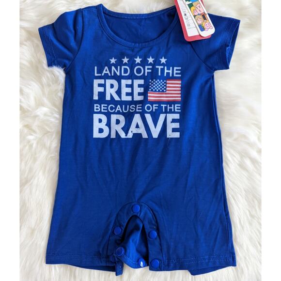 Patpat 4th of July Land of the Free Because of the Brave Onesie Sz 3-6m New - Picture 1 of 4